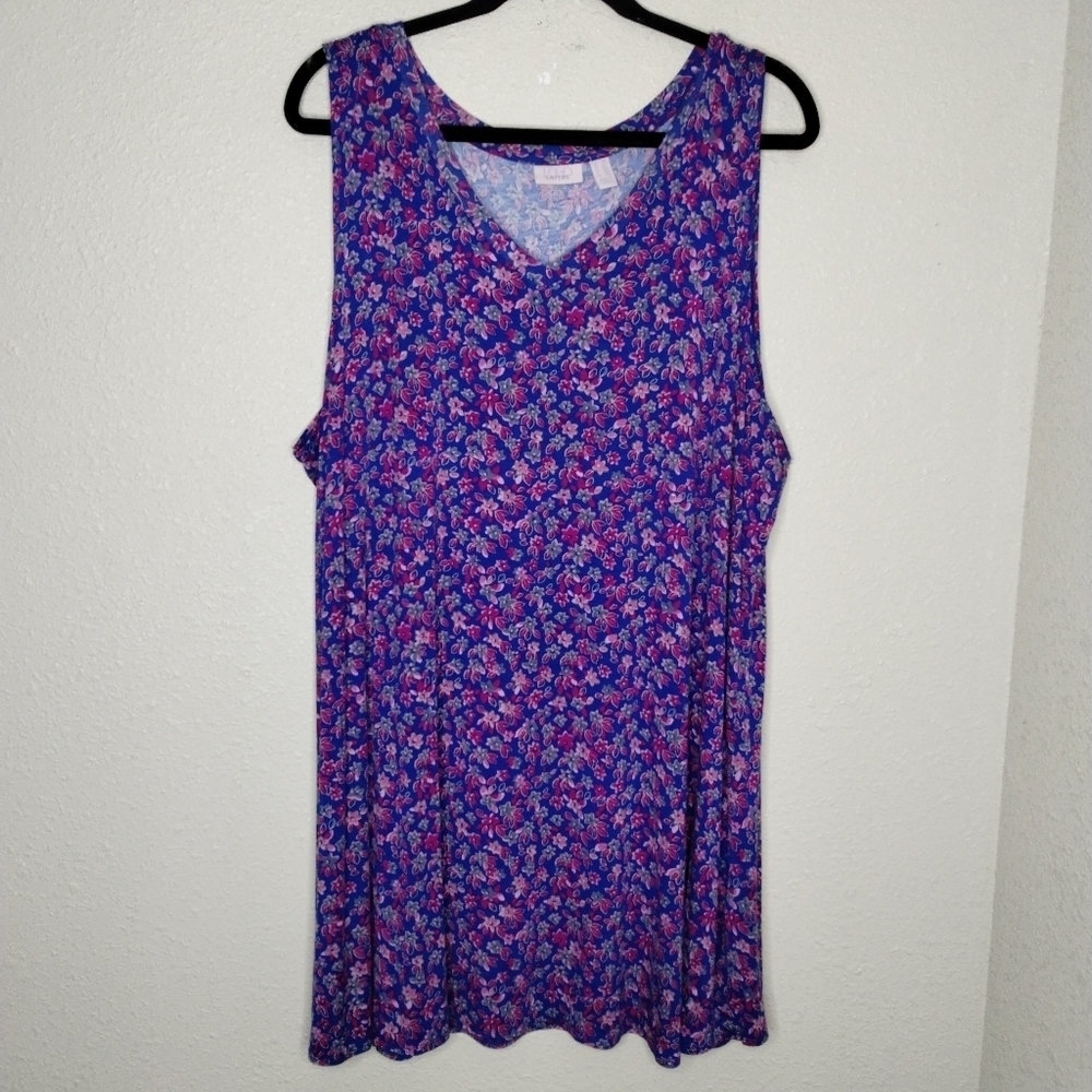 LOGO Lori Goldstein Blue Floral Tank Top Plus Size 2X